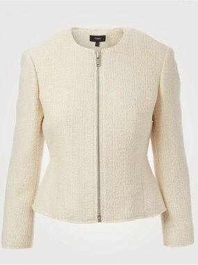 Theory Cream Bouclé Zip Jacket